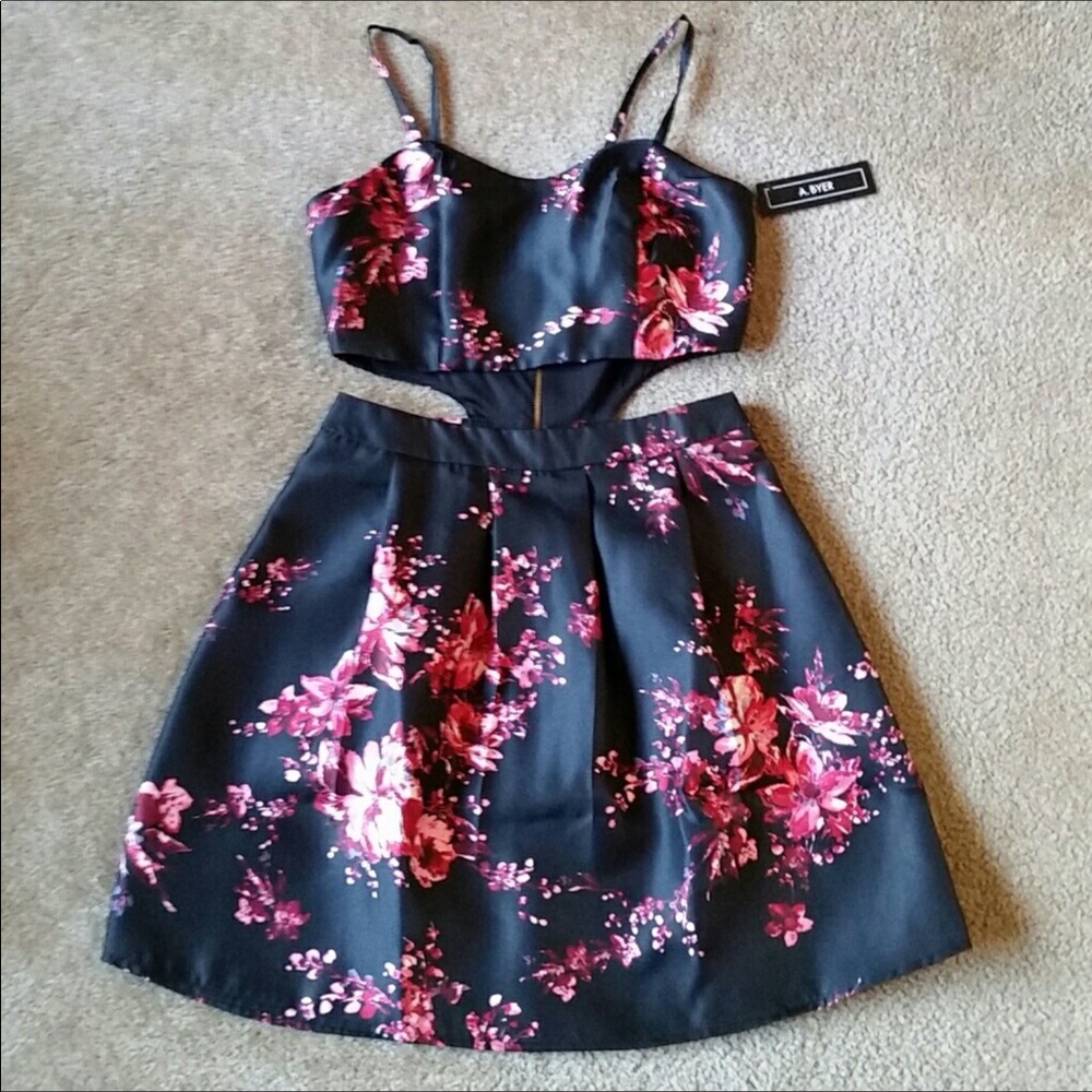 A. BYER Black Floral Printed Mini Dress
